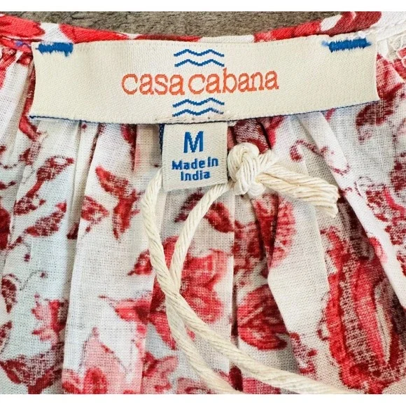 CASA CABANA Women's M Cotton NWT Penelope Red Licorice Short Sleeve Tasseled Top - Picture 6 of 12